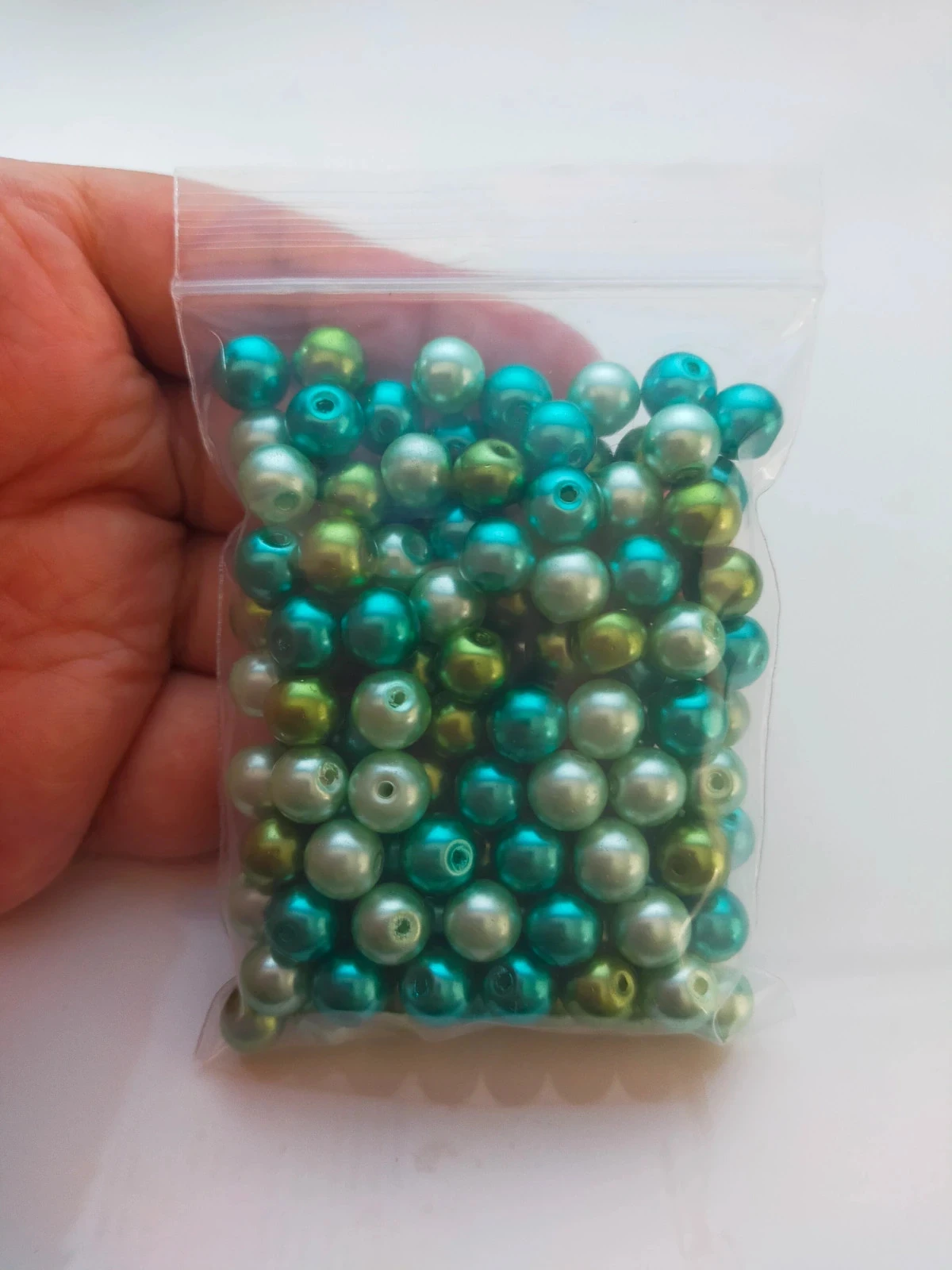 140 perles nacrée vertes 8mm lot n°6414
